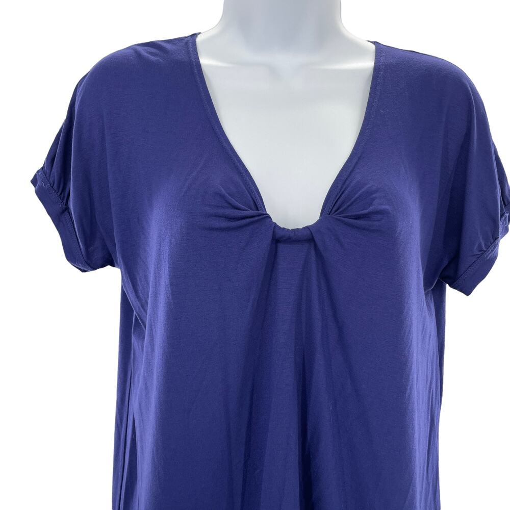 THEORY Lucella Purple  Knotted V-Neckline Short Sleeve Top P